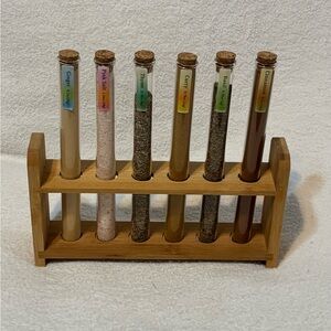 Bamboo Spice Rack Set with 6 Glass Test Tube Jars - Natural